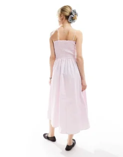 Glamorous Shirred Bust Midi Volume Dress In Baby Pink For Women Pink Poplin -Glamorous Shop 206113108 3