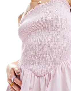 Glamorous Shirred Bust Midi Volume Dress In Baby Pink For Women Pink Poplin -Glamorous Shop 206113108 4