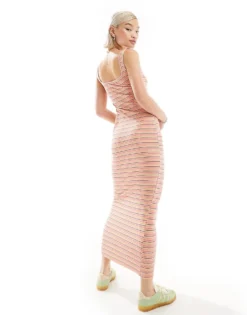 Glamorous Square Neck Rib Maxi Dress In Multi Knit Stripe For Women Multi Stripe -Glamorous Shop 206215245 3