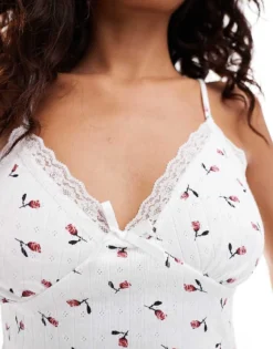 Glamorous Pointelle Ditsy Cami Crop Top With Lace Hem For Women White Rose Pointelle -Glamorous Shop 206215255 4