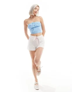 Glamorous Bandeau Crop Top In Baby Blue With Ribbon Trim For Women 7 Glamorous Bandeau Crop Top In Baby Blue With Ribbon Trim For Women -Glamorous Shop 206215389 3