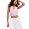 Glamorous Halter Neck Pink Stripe Top For Women