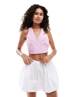 Glamorous Halter Neck Pink Stripe Top For Women -Glamorous Shop 206249768 4