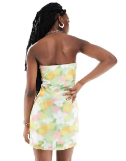 Glamorous Strapless Bodycon Mini Dress In Blur Floral Mesh For Women Blurred Flower Mesh -Glamorous Shop 206249792 3