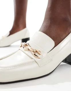 Glamorous Heeled Loafers In Bone Patent For Women -Glamorous Shop 206294269 4