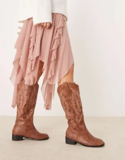 Glamorous Western Knee Boots In Brown For Women