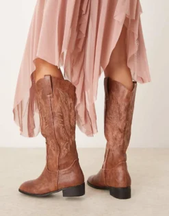 Glamorous Western Knee Boots In Brown For Women -Glamorous Shop 206294270 3