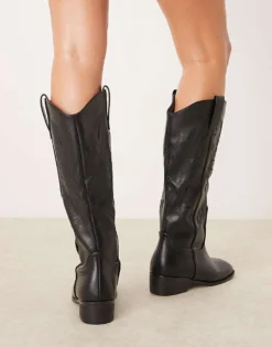 Glamorous Western Knee Boots In Black For Women -Glamorous Shop 206294341 4