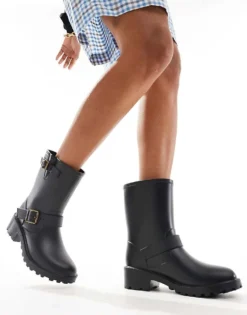 Glamorous Biker Wellies In Black For Women -Glamorous Shop 206294349 1 black 1