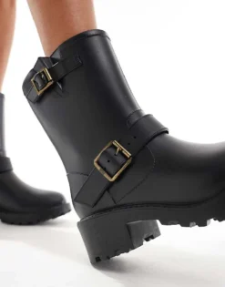 Glamorous Biker Wellies In Black For Women -Glamorous Shop 206294349 3