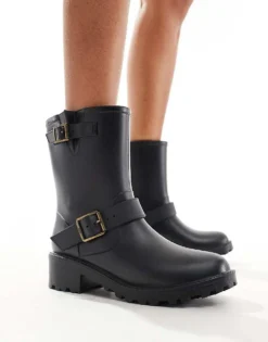 Glamorous Biker Wellies In Black For Women -Glamorous Shop 206294349 4