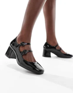 Glamorous Heeled Mary Janes In Black Patent For Women