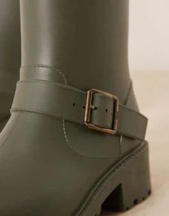 Glamorous Biker Wellies In Khaki For Women -Glamorous Shop 206294373 3
