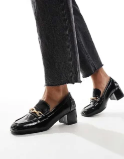 Glamorous Heeled Loafers In Black Patent For Women