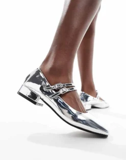 Glamorous Double Strap Mary Janes In Silver For Women -Glamorous Shop 206294453 1 silver 1