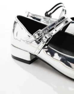Glamorous Double Strap Mary Janes In Silver For Women -Glamorous Shop 206294453 3