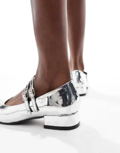 Glamorous Double Strap Mary Janes In Silver For Women -Glamorous Shop 206294453 4