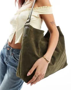 Glamorous Large Tote Bag In Washed Khaki For Women -Glamorous Shop 206496875 1 khaki 1