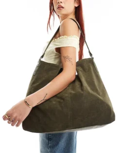 Glamorous Large Tote Bag In Washed Khaki For Women -Glamorous Shop 206496875 3