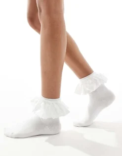 Glamorous Frill Detail Socks In Cream For Women -Glamorous Shop 206496886 1 cream 1