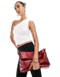 Glamorous Slouch Oversized Clutch Bag With Detachable Crossbody Strap In Red For Women