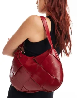 Glamorous Woven Shoulder Bag In Burgundy For Women -Glamorous Shop 206496922 1 burgundy 1