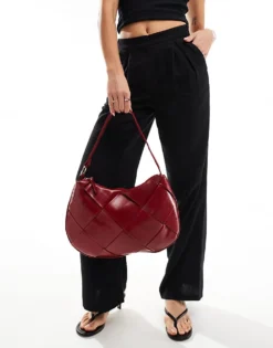Glamorous Woven Shoulder Bag In Burgundy For Women -Glamorous Shop 206496922 3