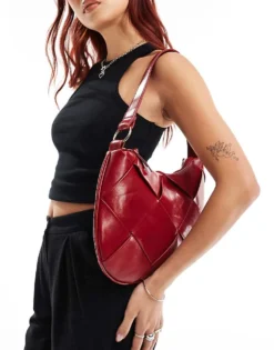 Glamorous Woven Shoulder Bag In Burgundy For Women -Glamorous Shop 206496922 4