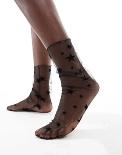 Glamorous Mesh Star Print Socks In Black For Women -Glamorous Shop 206496958 1 black 1