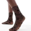 Glamorous Mesh Star Print Socks In Black For Women