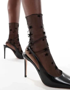 Glamorous Mesh Star Print Socks In Black For Women -Glamorous Shop 206496958 3