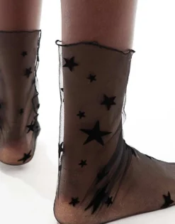 Glamorous Mesh Star Print Socks In Black For Women -Glamorous Shop 206496958 4