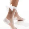Glamorous Bow Back Mesh Socks In White For Women