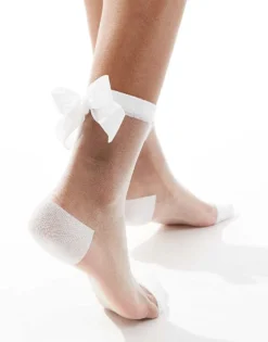 Glamorous Bow Back Mesh Socks In White For Women