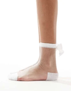 Glamorous Bow Back Mesh Socks In White For Women -Glamorous Shop 206496963 3
