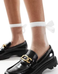 Glamorous Bow Back Mesh Socks In White For Women -Glamorous Shop 206496963 4