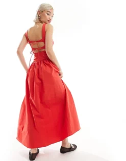 Glamorous Drop Waist Square Neck Full Skirt Maxi Dress In Red For Women -Glamorous Shop 206556736 1 red 1