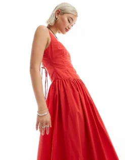 Glamorous Drop Waist Square Neck Full Skirt Maxi Dress In Red For Women -Glamorous Shop 206556736 4