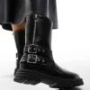 Glamorous Chunky Chelsea Boots With Buckles And Zip In Black For Women