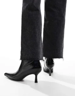 Glamorous Kitten Heel Ankle Boots In Black Crinkle For Women -Glamorous Shop 206643562 3