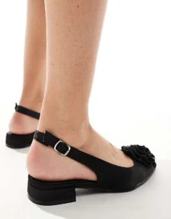 Glamorous Slingback Rosette Pointed Toe Flats In Black For Women -Glamorous Shop 206643642 3