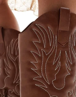 Glamorous Western Heeled Knee Boots In Tan For Women -Glamorous Shop 206643682 3