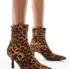 Glamorous Kitten Heel Ankle Boots In Leopard For Women