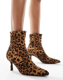 Glamorous Kitten Heel Ankle Boots In Leopard For Women