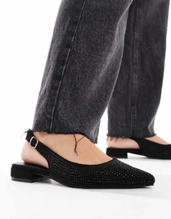 Glamorous Slingback Embellished Pointed Toe Flats In Black For Women -Glamorous Shop 206643730 1 black 1