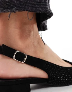 Glamorous Slingback Embellished Pointed Toe Flats In Black For Women -Glamorous Shop 206643730 3