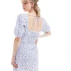 Glamorous Ditsy Print Puff Sleeve Mini Dress In Blue For Women White Blue Ditsy