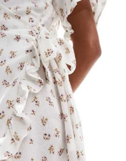 Glamorous Chintzy Floral Wrap Mini Dress In White For Women Green Pink Ditsy -Glamorous Shop 206681052 3