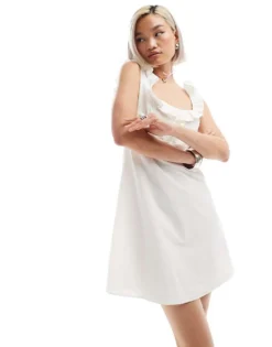 Glamorous Ruffle Edge Scoop Neck Mini Dress In White For Women -Glamorous Shop 206681071 1 white 1