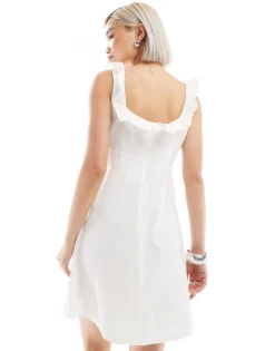 Glamorous Ruffle Edge Scoop Neck Mini Dress In White For Women -Glamorous Shop 206681071 3